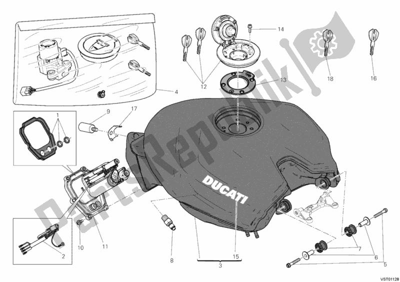 Tutte le parti per il Serbatoio Di Carburante del Ducati Superbike 1199 Panigale ABS USA 2012